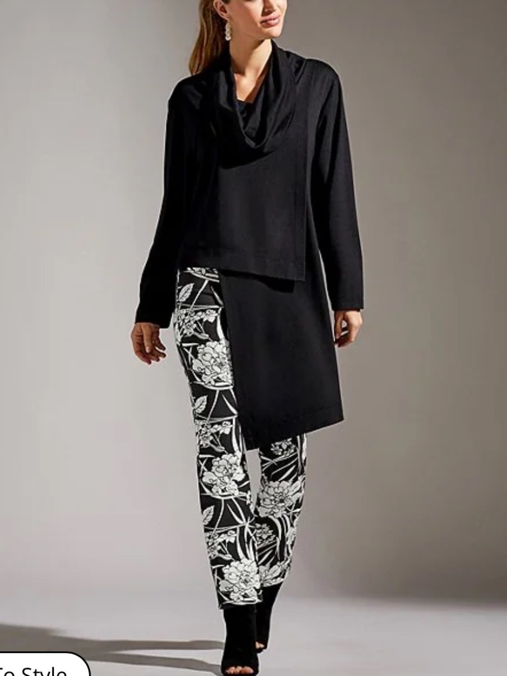 Bryn Walker Pita Modal Ponte black Cowl Neck Asymmetrical Front Tunic L-XL?